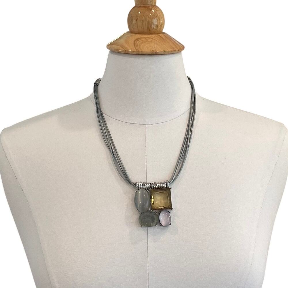 Chico's Statement Necklace, Pastel Stones, Corded Chain, Boho, Lagenlook